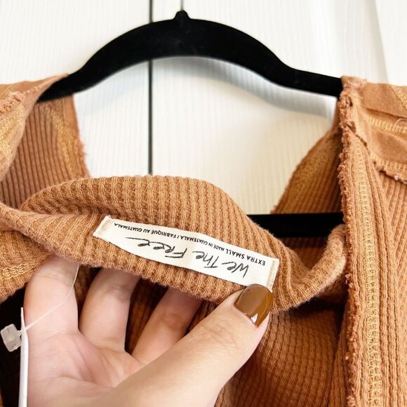 Free People Margo Bran Burnt Orange Waffle Knit Hoodie Women's Size X-Small XS - Picture 7 of 9